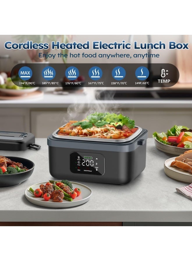 MOCOM Cordless Electric Lunch Box for Adults with 8000mAh Battery, 60W Fast Self-Heating Portable Food Warmer with Timer & Adjustable Temperature, 1L Removable Stainless Steel Container, Rechargeable Heated Lunch Box with Smart Delay Heating, Keep-Warm Mode & Insulated Carry Bag – Perfect for Office, Car, Travel, Camping & Outdoor Meals - Image 4