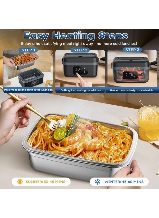 MOCOM Cordless Electric Lunch Box for Adults with 8000mAh Battery, 60W Fast Self-Heating Portable Food Warmer with Timer & Adjustable Temperature, 1L Removable Stainless Steel Container, Rechargeable Heated Lunch Box with Smart Delay Heating, Keep-Warm Mode & Insulated Carry Bag – Perfect for Office, Car, Travel, Camping & Outdoor Meals - Image 5