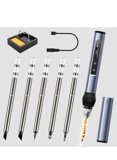 Excefore Soldering Iron Kit Mini Digital Iron, OLED Screen Display, Fast Internal Heating, Auto Sleep, Blue  - Image 1