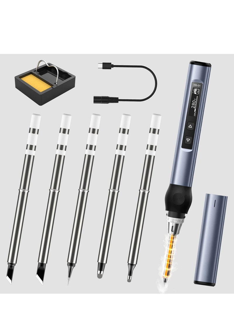 Excefore Soldering Iron Kit Mini Digital Iron, OLED Screen Display, Fast Internal Heating, Auto Sleep, Blue  - Image 1