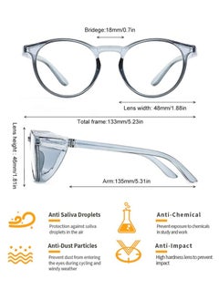 Y&D Safety Glasses Protection Goggles Anti Fog Eye with Side Shields Stylish Round UV400 Transparent Protective Blue Light for Men Womens (Blue)  - Image 2