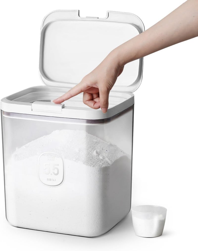 Laundry Detergent Dispenser with One-Press Lid, Clear PET Laundry Powder Container with Measuring Cup, Holds 5.5L/12Lbs/200oz (270 Pods) – Perfect for Laundry Room Organization - Image 1