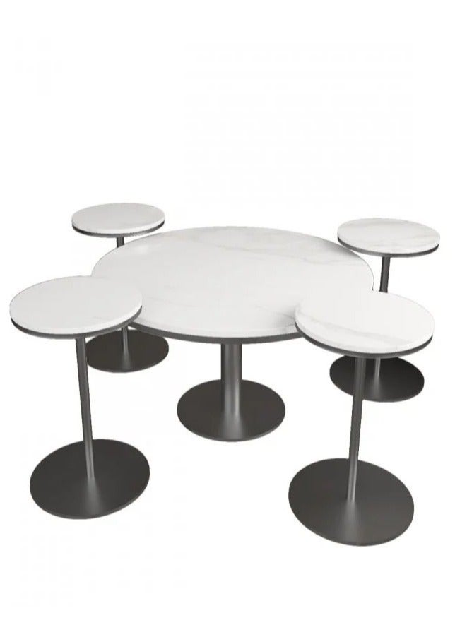 ZAHRAT ALFKHAMAH A hospitality set with a modern design, a large coffee table and four service tables, the metal legs are iron coated with oven paint and the shelf is made of wood and its shape is according to your choice, with the possibility of inserting the service tables into the large table to take advantage of the space you have. - Image 2