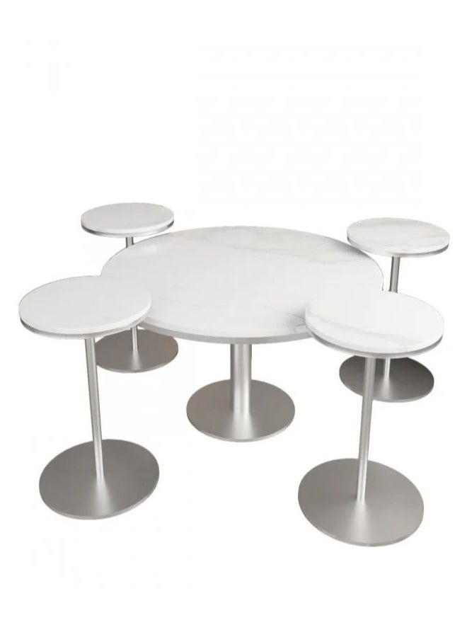 ZAHRAT ALFKHAMAH A hospitality set with a modern design, a large coffee table and four service tables, the metal legs are iron coated with oven paint and the shelf is made of wood and its shape is according to your choice, with the possibility of inserting the service tables into the large table to take advantage of the space you have. - Image 3