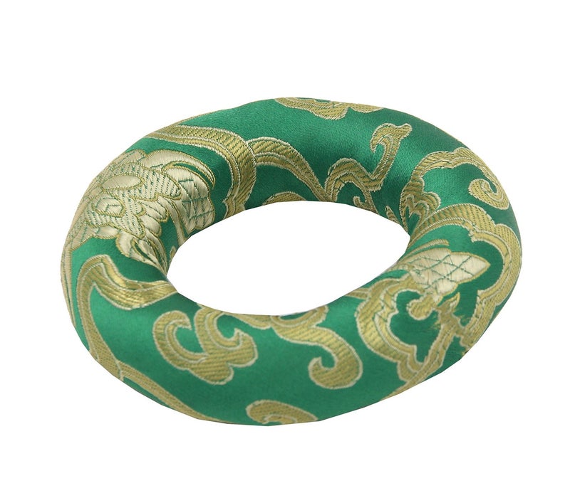 DharmaObjects Silk Brocade Ring Cushion Pillow for Tibetan Singing Bowl Hand Made Nepal (Green)  - Image 1