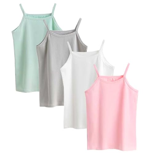 Anktry 2-8 Years Little Girls Soft Camisole Undershirts 4 Pack Kids Comfort Breathable Tank Tops, Green+white+pink+grey - Image 1