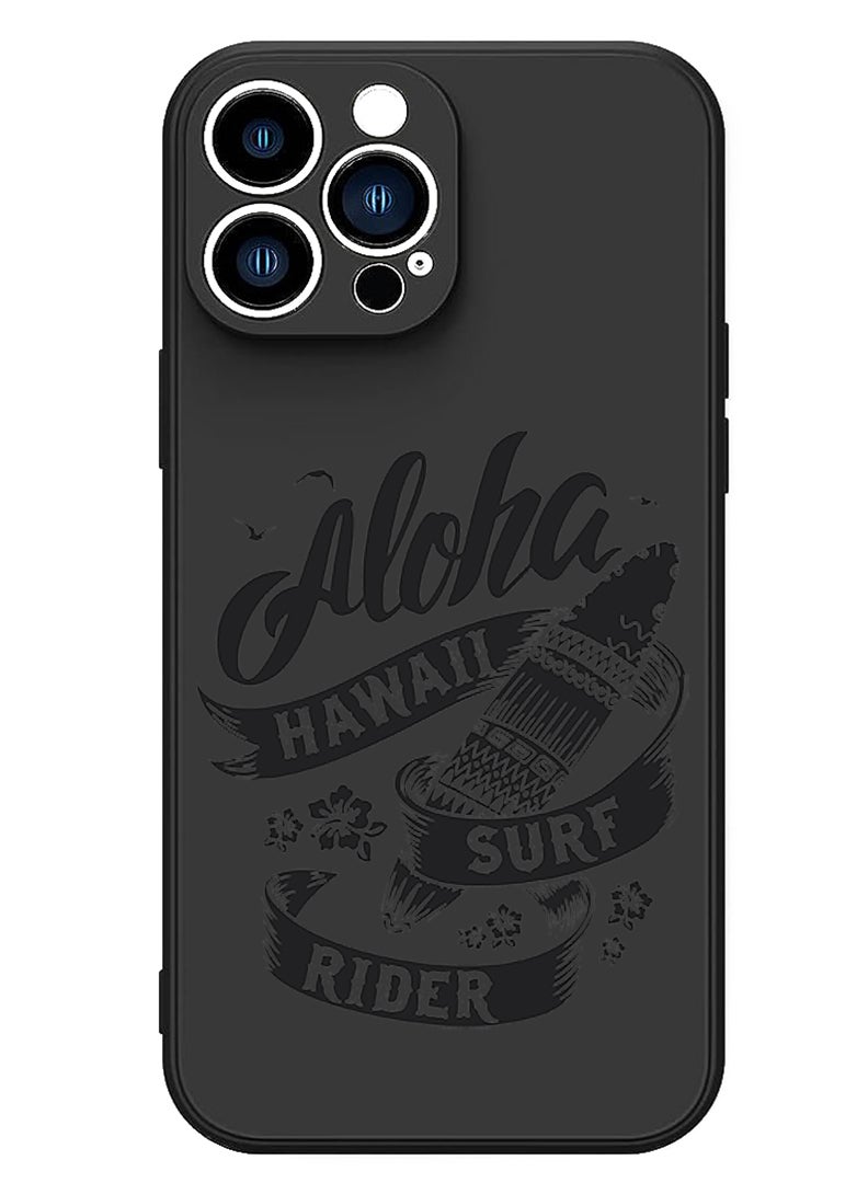 Theodor Protective Slim Fit Case Liquid Silicone Cover with Full Body Protection Anti-Scratch Shockproof Case For iPhone 13 Pro Max Black  - Aloha hawaii Surf rider white copy - Image 1
