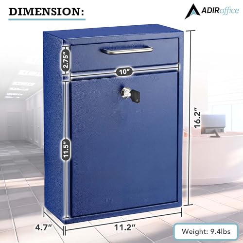 AdirOffice Mailboxes for Outside Wall Mount Large with Key Lock, Metal Locking Mailbox with Post Outdoor, Residential Mail Box Lock and Key, Cash Drop Box for Money, Parcel, Envelopes & Cards Blue - Image 5