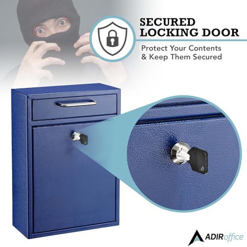 AdirOffice Mailboxes for Outside Wall Mount Large with Key Lock, Metal Locking Mailbox with Post Outdoor, Residential Mail Box Lock and Key, Cash Drop Box for Money, Parcel, Envelopes & Cards Blue - Image 4