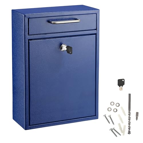 AdirOffice Mailboxes for Outside Wall Mount Large with Key Lock, Metal Locking Mailbox with Post Outdoor, Residential Mail Box Lock and Key, Cash Drop Box for Money, Parcel, Envelopes & Cards Blue - Image 1
