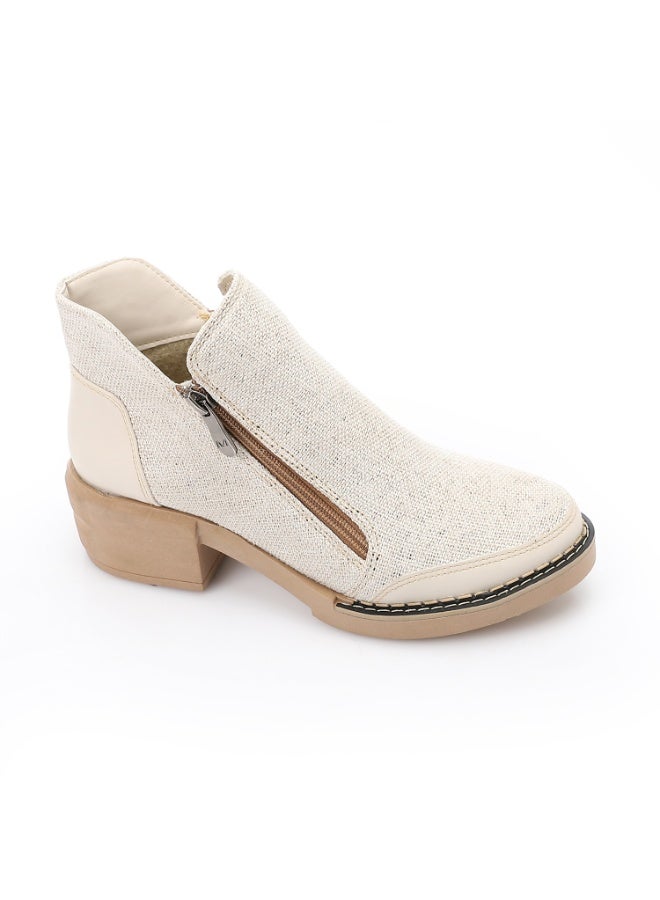 آيس كلوب حذاء كاحل نسيجية بسحاب مزدوج - بيج - Image 1