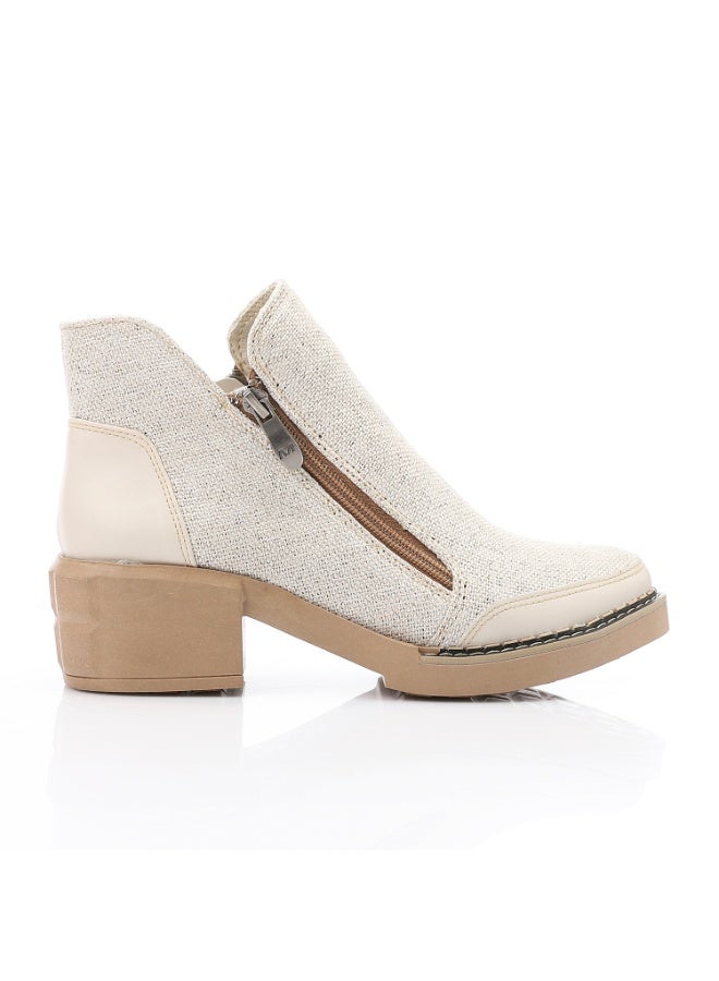 آيس كلوب حذاء كاحل نسيجية بسحاب مزدوج - بيج - Image 2