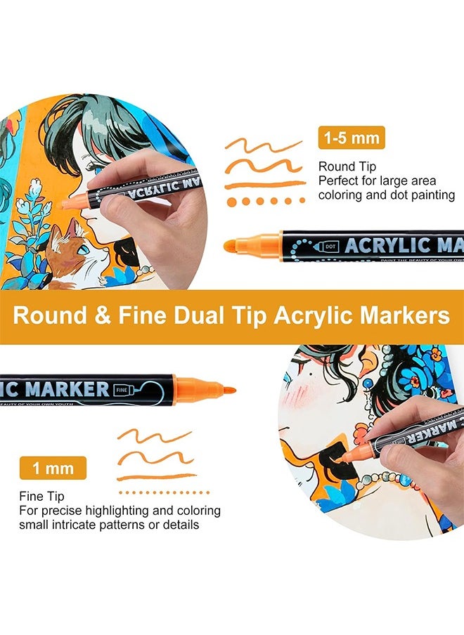 JiMiao 12 Colors Dual Tip Acrylic Paint Pens Paint Markers, Premium Acrylic Paint Pens for Rock Painting Wood Canvas Plastic Metal And Stone, Acrylic Dot Markers For DIY Crafts Making Art Supplies  - Image 3