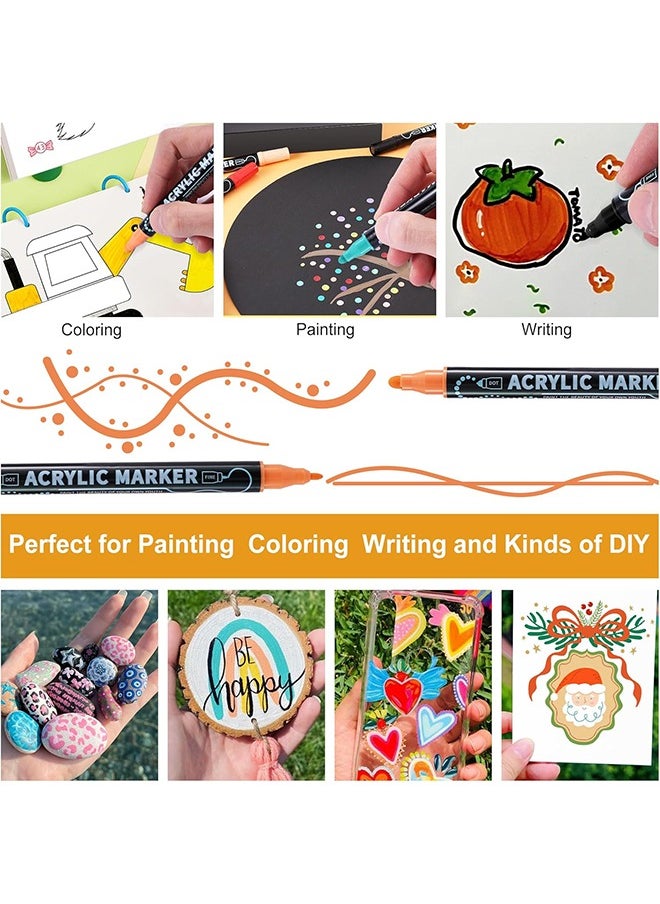 JiMiao 12 Colors Dual Tip Acrylic Paint Pens Paint Markers, Premium Acrylic Paint Pens for Rock Painting Wood Canvas Plastic Metal And Stone, Acrylic Dot Markers For DIY Crafts Making Art Supplies  - Image 4