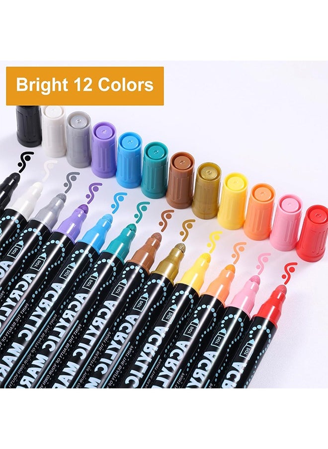 JiMiao 12 Colors Dual Tip Acrylic Paint Pens Paint Markers, Premium Acrylic Paint Pens for Rock Painting Wood Canvas Plastic Metal And Stone, Acrylic Dot Markers For DIY Crafts Making Art Supplies  - Image 5