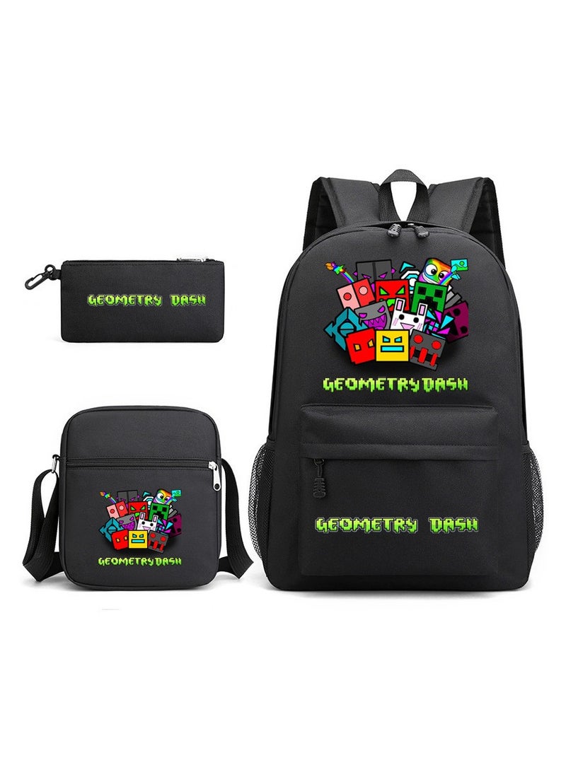 geometry dash Children Backpack Schoolbag Teen Student School Book bag with Lunch Box Pen Case 3 in 1 for Kids
