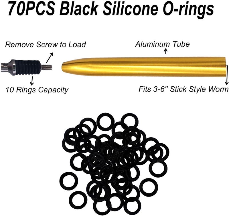 LAIBOREC Wacky Rigging Tool, Fishing Bait Rigs, Wacky Rig Ring Tool with 70PCS Worm O-Rings, Wacky Worm Kit for Senko Neko Finesse Stick Soft Baits - Image 2