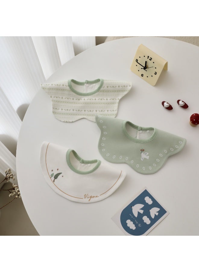 3-Pack Infant Bibs - 360° Rotatable Waterproof Cotton Drool Bibs for Newborns, Anti-Spit Milk Essentials with Petal Design - Image 1