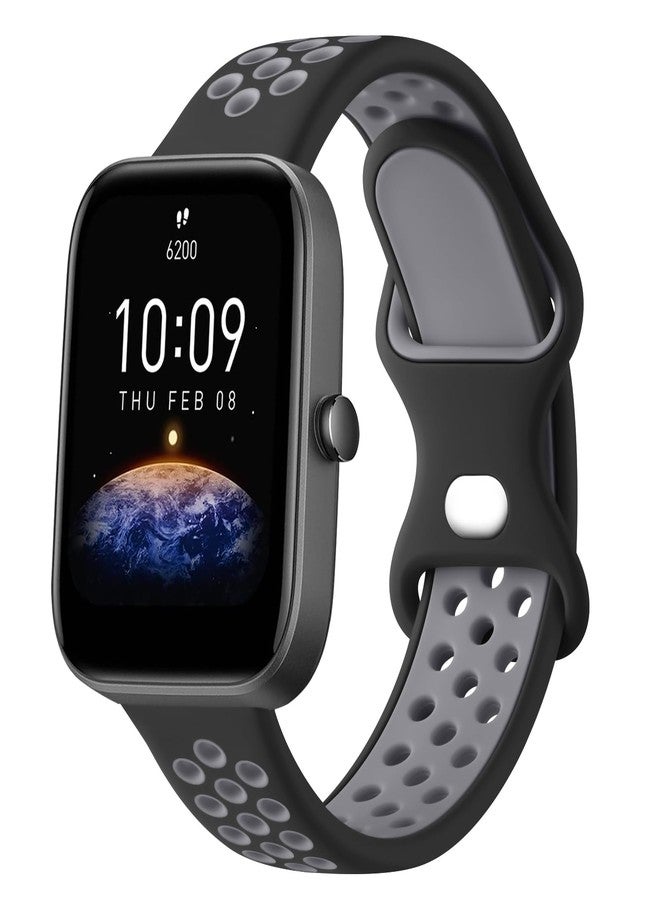 Vanjua Sport Bands for Amazfit Bip 3 / Bip 3 Pro Band Women Men, Amazfit Bip U Pro / Bip / Bip Lite / Bip S / Bip S lite / Bip U, 20mm Quick Release Soft Silicone Replacement Strap for Amazfit GTR mini / GTS 4 / GTS 4 Mini / GTS 3 / GTS 2 / GTS 2e / GTS 2 mini / GTS Smart Watch (Black/Gray) - Image 1