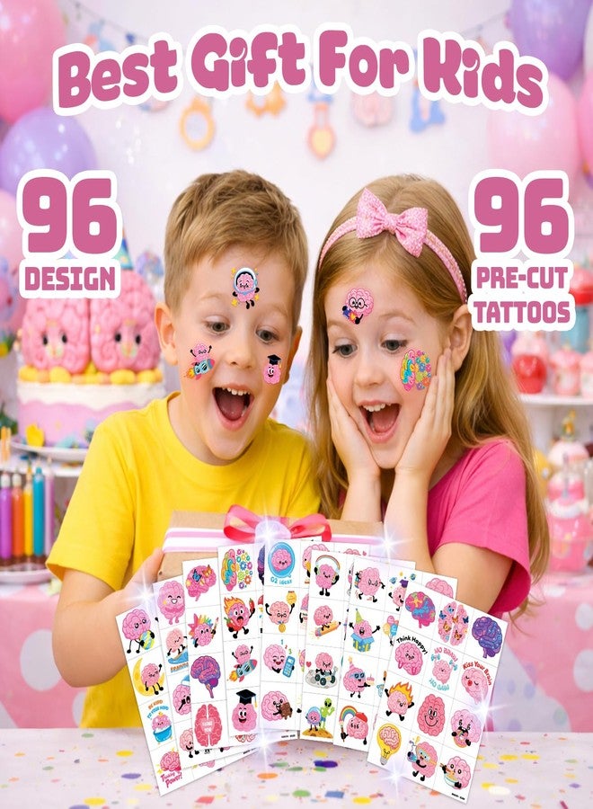 96 قطعة من الوشوم المؤقتة المضحكة على شكل دماغ للأطفال - Image 4