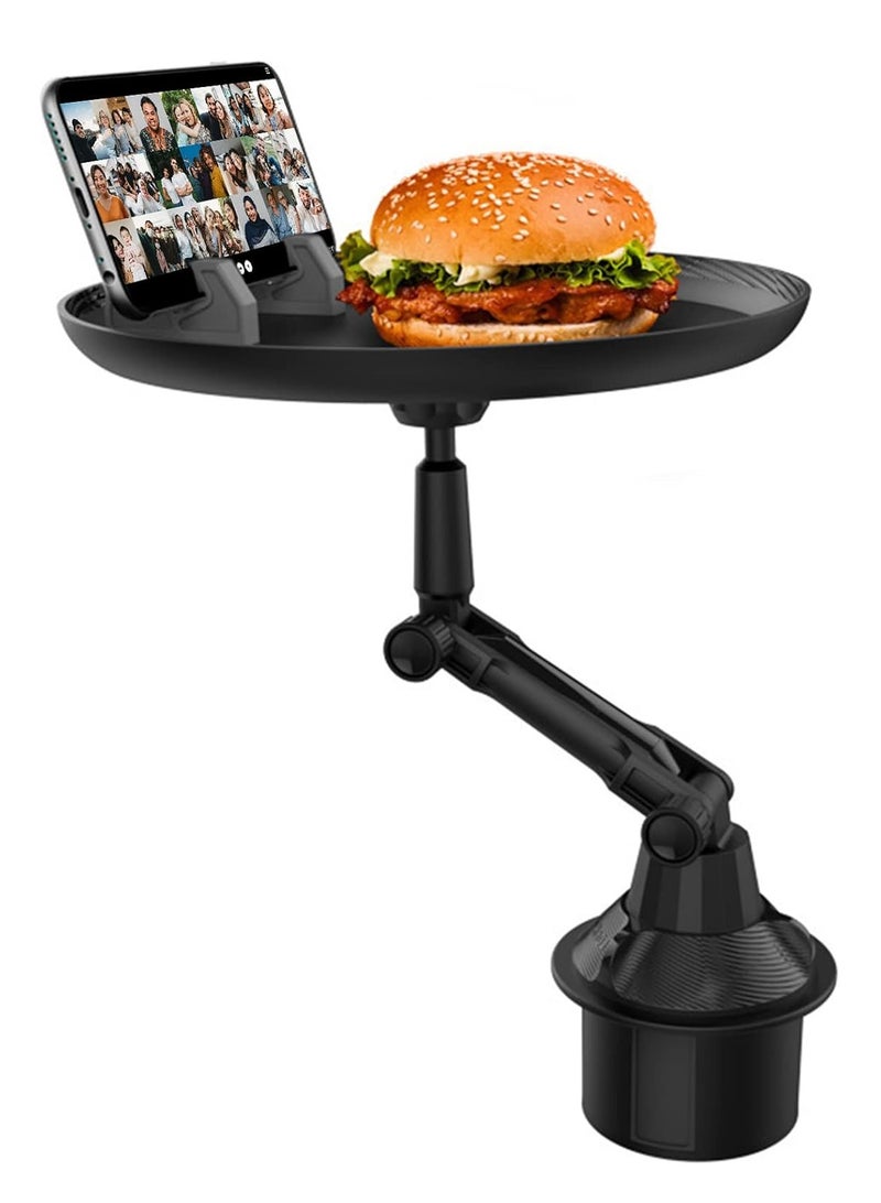 ELTRAZONE Car Cup Holder Tray for Car Adjustable Car Tray Table with Surface, Phone Slot, and 360° Swivel Arm Car Food Table for Cup Holders Tray Fits Vehicle,Golf Cart, SUV and All Cars Black - Image 1