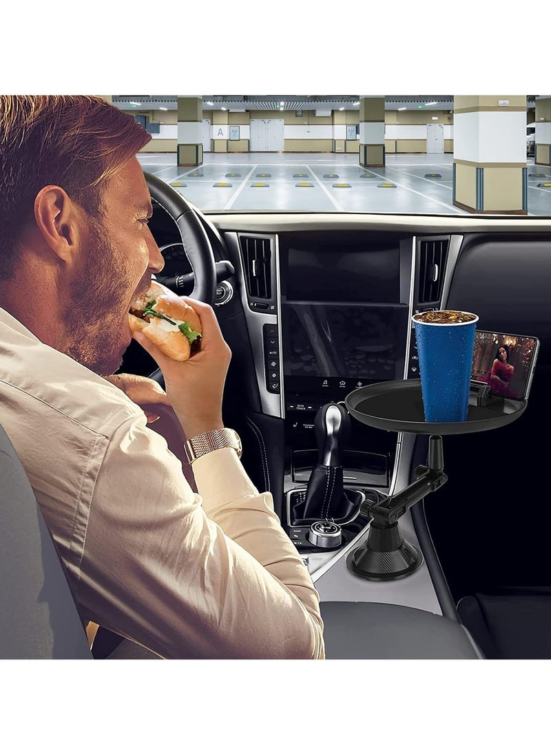 ELTRAZONE Car Cup Holder Tray for Car Adjustable Car Tray Table with Surface, Phone Slot, and 360° Swivel Arm Car Food Table for Cup Holders Tray Fits Vehicle,Golf Cart, SUV and All Cars Black - Image 2