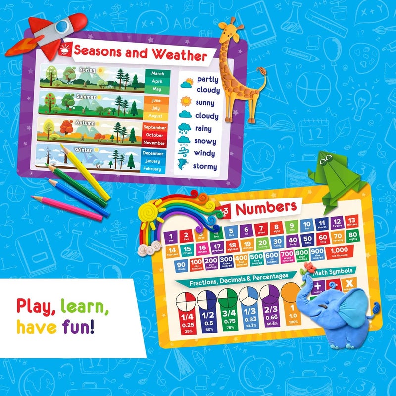 Simply magic 5 Placemats for Kids - Kids Placemat Non Slip, Washable Reusable Toddler Place Mats, Educational Placemats: Money, Numbers, Weather and Seasons, Calendar, Time, Plastic Placemat for Kids - Image 3