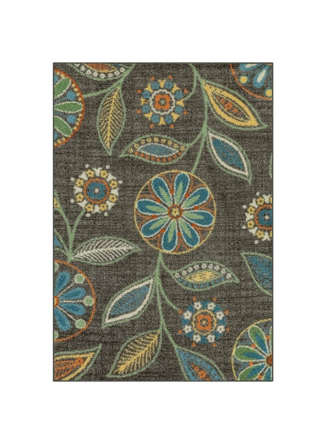 Maples Rugs Reggie Floral Area Rug - Made in USA - Washable, Non Slip, Pet-Friendly Mats for Living Room, Bedroom, and Office, 3'4 x 5, Dark Grey - Image 1