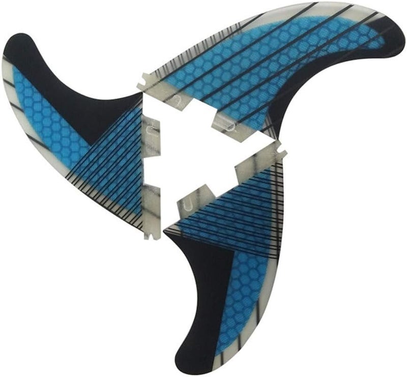 TOPWAYS Fiberglass+Honeycomb Surfboard Fin (3) Glass Flex Thruster Surf Fin Set (Double Tabs II Plug Style G5 Size) - Tri Fin Thruster Set Surfboard fins G5 M Size Surfing fins (Blue) - Image 2