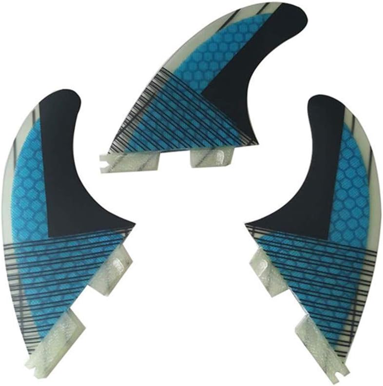 TOPWAYS Fiberglass+Honeycomb Surfboard Fin (3) Glass Flex Thruster Surf Fin Set (Double Tabs II Plug Style G5 Size) - Tri Fin Thruster Set Surfboard fins G5 M Size Surfing fins (Blue) - Image 1