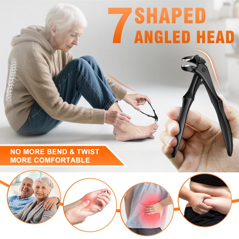 DRMODE Toenail Clippers for Thick Toenails for Seniors, Upgraded Long Handled Angled Head Toe Nail Clippers for Men Thick Nails with Wide Opening, Large Finger Nail Clippers Adult with Catcher - Image 2
