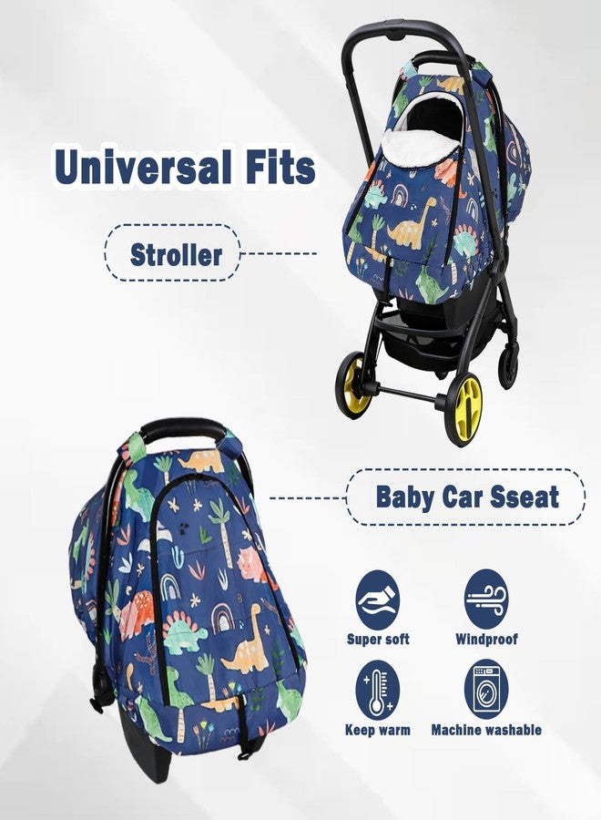 WINGHENLEE Winter Baby Car Seat Cover for Boys Girls, Warm and Cozy Infant Carseat Cover for Babies, Thickening Carseat Canopy Cover, Snow Resistant for Newborn Carrier Cover, Blue Dinosaur - Image 3