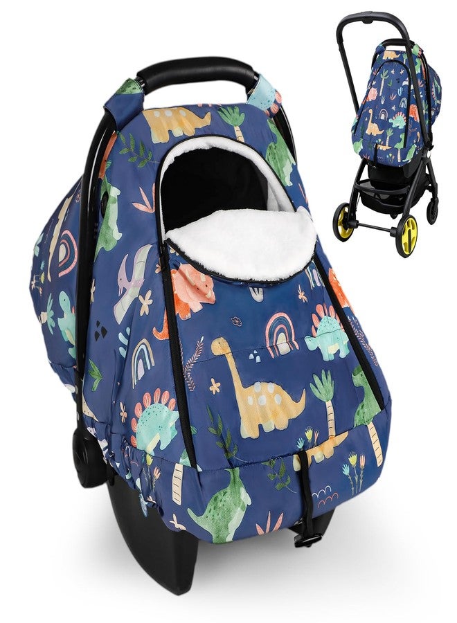 WINGHENLEE Winter Baby Car Seat Cover for Boys Girls, Warm and Cozy Infant Carseat Cover for Babies, Thickening Carseat Canopy Cover, Snow Resistant for Newborn Carrier Cover, Blue Dinosaur - Image 1