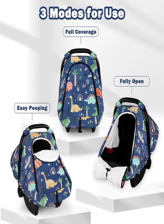 WINGHENLEE Winter Baby Car Seat Cover for Boys Girls, Warm and Cozy Infant Carseat Cover for Babies, Thickening Carseat Canopy Cover, Snow Resistant for Newborn Carrier Cover, Blue Dinosaur - Image 4