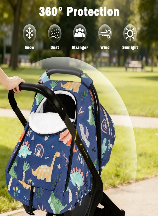 WINGHENLEE Winter Baby Car Seat Cover for Boys Girls, Warm and Cozy Infant Carseat Cover for Babies, Thickening Carseat Canopy Cover, Snow Resistant for Newborn Carrier Cover, Blue Dinosaur - Image 5