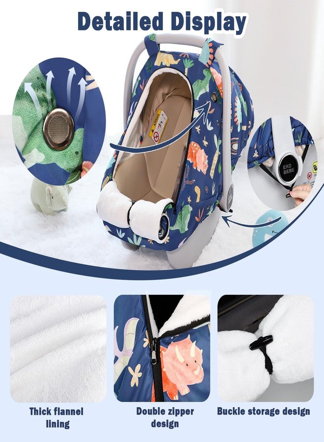 WINGHENLEE Winter Baby Car Seat Cover for Boys Girls, Warm and Cozy Infant Carseat Cover for Babies, Thickening Carseat Canopy Cover, Snow Resistant for Newborn Carrier Cover, Blue Dinosaur - Image 2