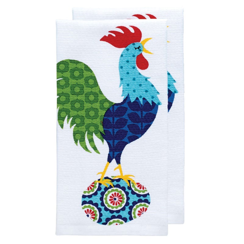 T-fal Textiles Double Sided Print Woven Cotton Kitchen Dish Towel Set, 2-pack, 16" x 26", Rooster Print - Image 2