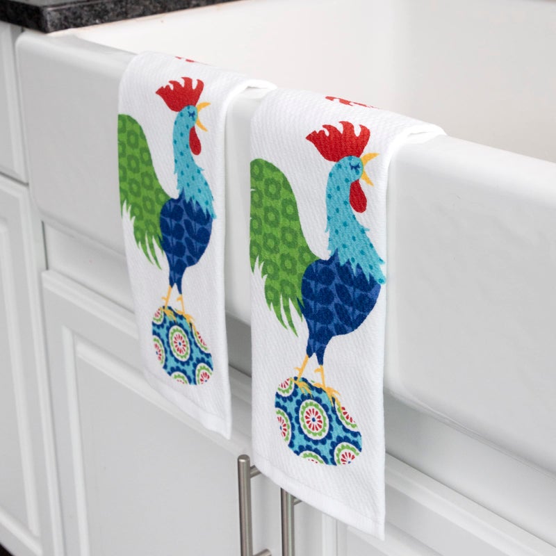 T-fal Textiles Double Sided Print Woven Cotton Kitchen Dish Towel Set, 2-pack, 16" x 26", Rooster Print - Image 5