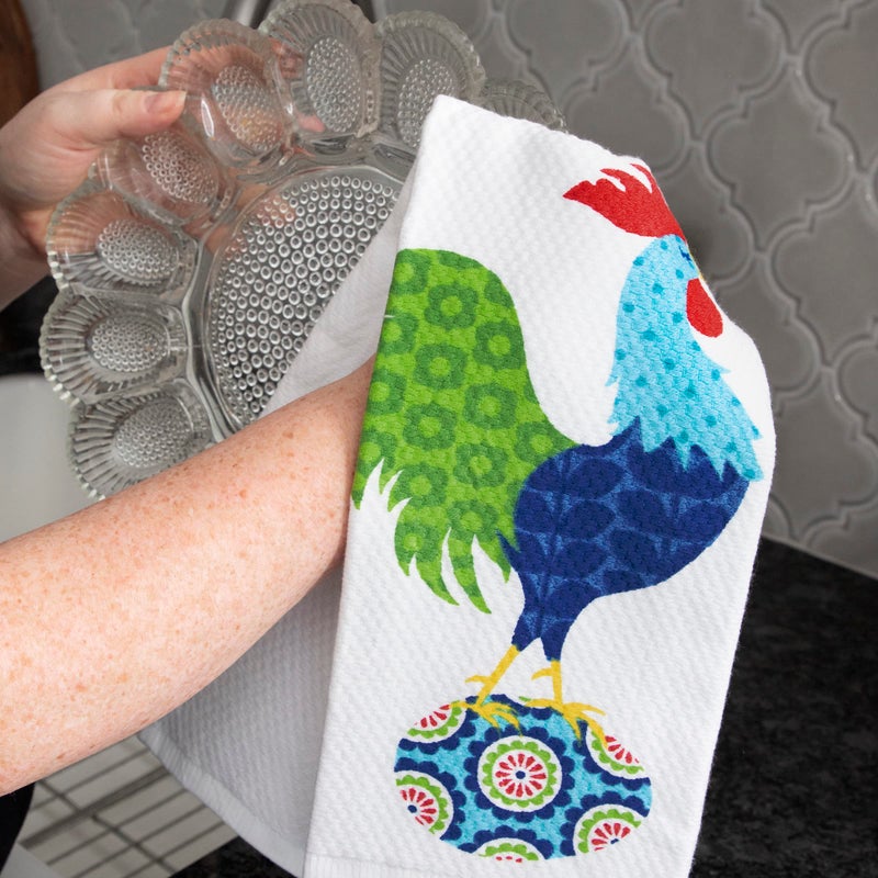 T-fal Textiles Double Sided Print Woven Cotton Kitchen Dish Towel Set, 2-pack, 16" x 26", Rooster Print - Image 4