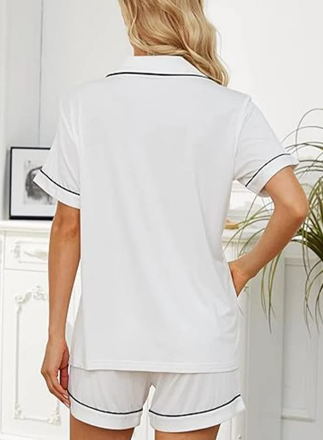Take Two White White Solid Piping Detail Shirt and Shorts Set for Women | Best Price UAE
