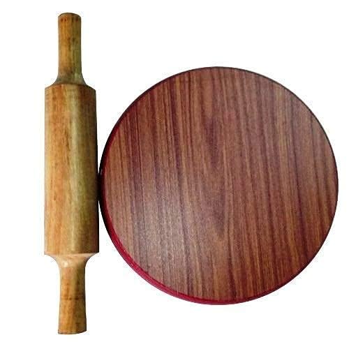 SHOPSIDEX Chakla belan Wooden Roti Roller Chakla BelanRolling Board 10 Wooden chakla12 in belan Brown chakla belan for Kitchen chakla Belan Set - Image 1