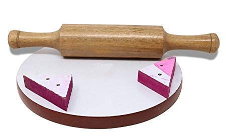 SHOPSIDEX Chakla belan Wooden Roti Roller Chakla BelanRolling Board 10 Wooden chakla12 in belan Brown chakla belan for Kitchen chakla Belan Set - Image 2