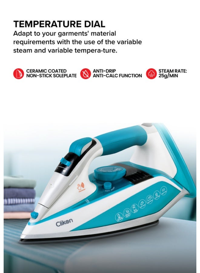 Clikon Smart Iron – Hand Sensing Technology for Enhanced Ironing Efficiency 500 ml 2200 W CK4136 Light Green - Image 2