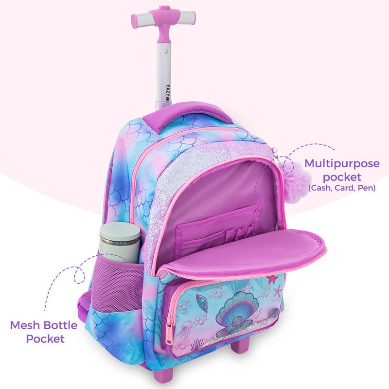 Eazy Kids 17” 3-Piece Trolley School Backpack Set for Kids – Mermaid Design with Lunch Bag & Pencil Case, Purple - Image 5