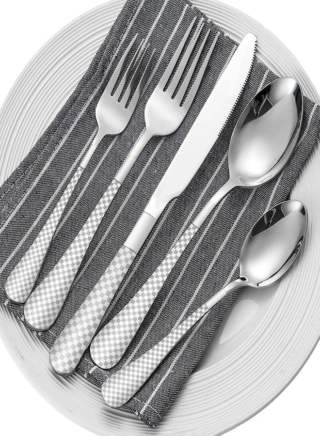 Naidev 5 Piece Silverware Set Service for 1, Stainless Steel Cutlery Set, Plaid Finish Flatware Set, Modern Kitchen Tableware Eating Utensil Sets. - Image 3