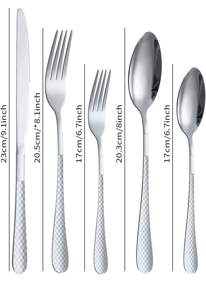 Naidev 5 Piece Silverware Set Service for 1, Stainless Steel Cutlery Set, Plaid Finish Flatware Set, Modern Kitchen Tableware Eating Utensil Sets. - Image 2
