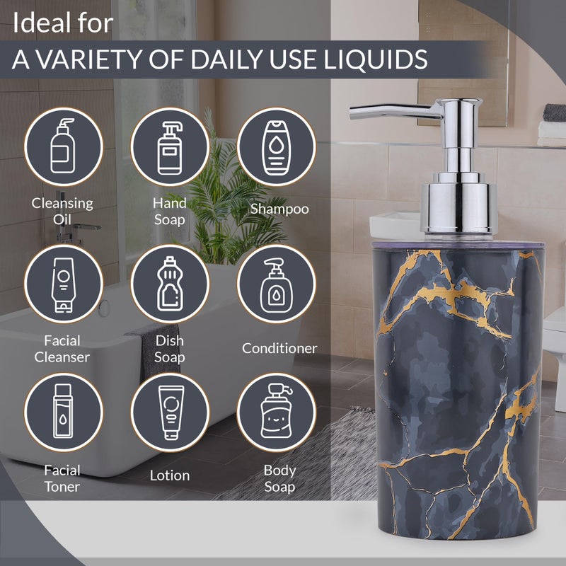 BATH GURU BG-SDB 09 Marble Textured Liquid Soap Dispenser for Bathroom Wash Basin, Plastic Countertop Dispenser Bottle for Shampoo, Conditioner, Facial Cleanser, Lotion, Body Soap 300 Ml (Black) - Image 2