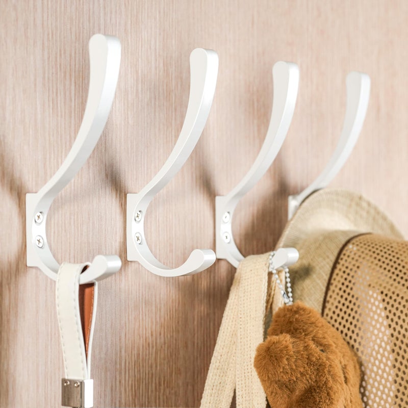 saffruff 4 Pack White Large Wall Hooks Hanging Heavy Duty Coat Hanger Hook Wall Mounted Screw in Metal Door Hooks for Hanging Coats Backpack Purse Towel