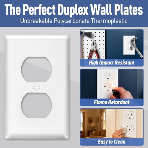 YesBes 15 Pack Outlet Covers Bulk, Light Switch Cover Plate Standard Size 1-Gang 4.50" x 2.75", Duplex Wall Plates, Outlet Covers Wall Plate, Polycarbonate Thermoplastic, White - Image 4