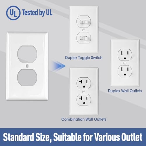 YesBes 15 Pack Outlet Covers Bulk, Light Switch Cover Plate Standard Size 1-Gang 4.50" x 2.75", Duplex Wall Plates, Outlet Covers Wall Plate, Polycarbonate Thermoplastic, White - Image 2